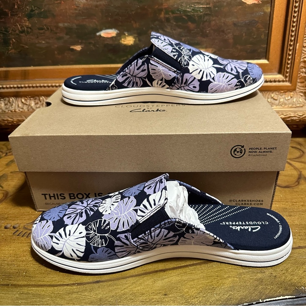 Clarks Cloudsteppers women's breeze shore Canvas Slip-on Mules shoes Lavender